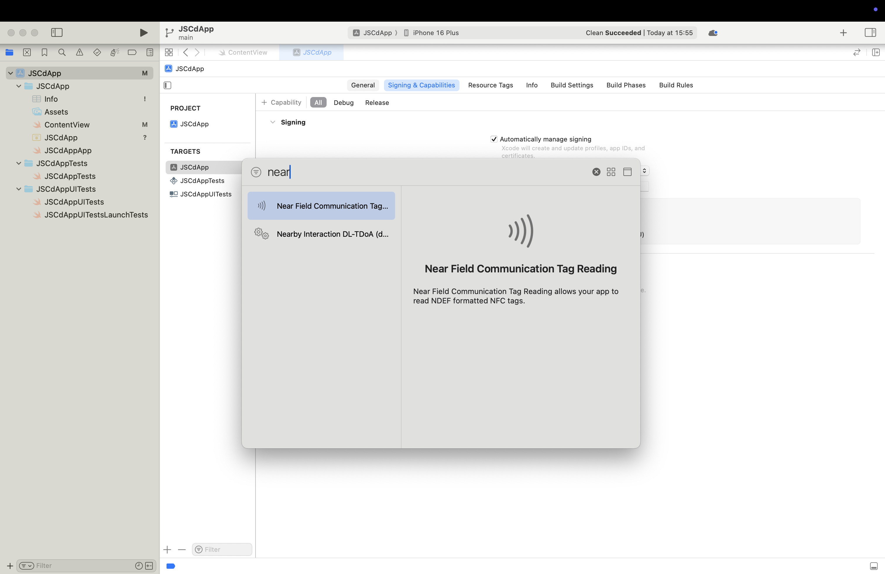 Add NFC capability to your iOS project